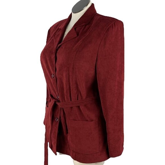 Briggs womens blazer size L red ultra suede career with pockets vintage 90s - Picture 4 of 10